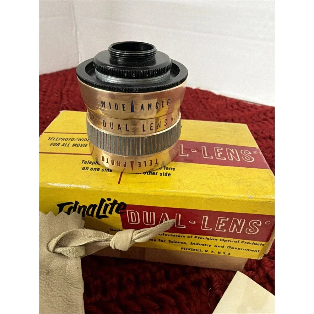 Vintage EDNALITE DUAL-LENS Telephoto/Wide Angle Lens For All Movie Cameras w/Box